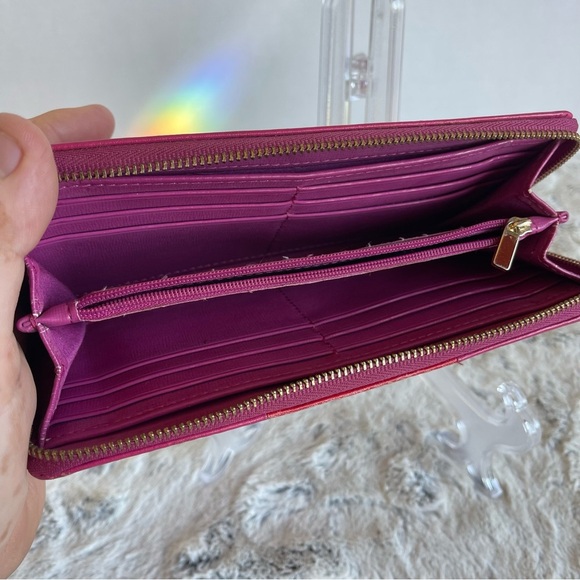 FOSSIL red maroon cream and hot pink zip around clutch wallet - Picture 8 of 10